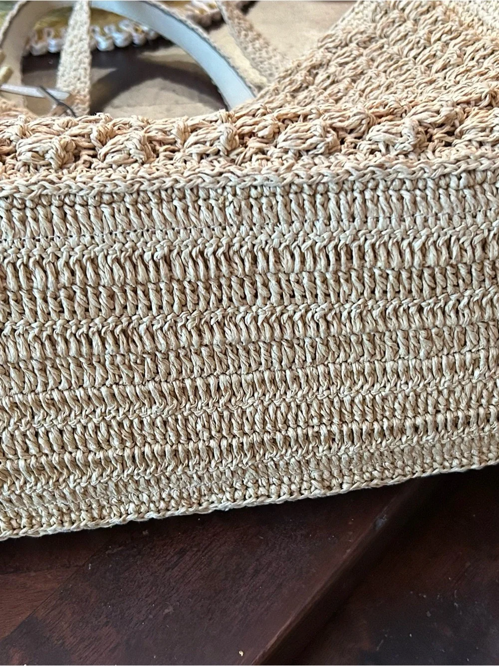 Tory Burch Small. Raffia -Crocheted Popcorn Tote in Natural Beige
